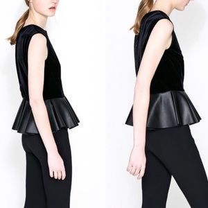 ZARA Velvet and Leather Peplum Top